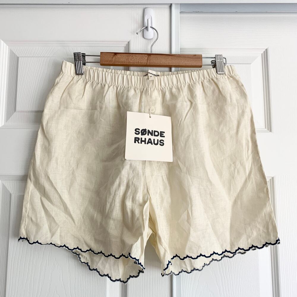 NWT Sonderhaus The West Embroidered 100% Linen Short Crema Medium - Picture 5 of 8